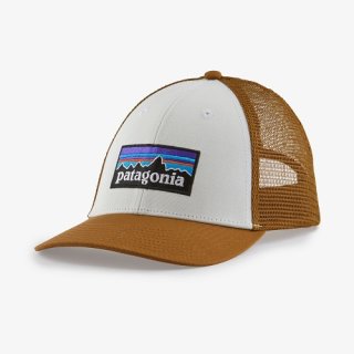 Patagonia P-6 Logo LoPro Trucker Hat White W/Bear Brown