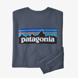 Patagonia Mens Long-Sleeved P-6 Logo Responsibili-Tee® Plume Grey